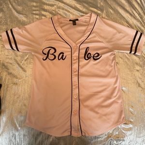 Light pink “babe” baseball button down shirt